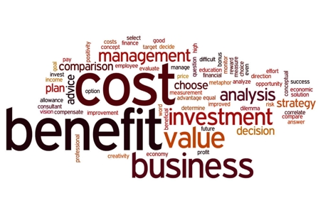 Word size chart: Cost, Benefit, Business, Value...